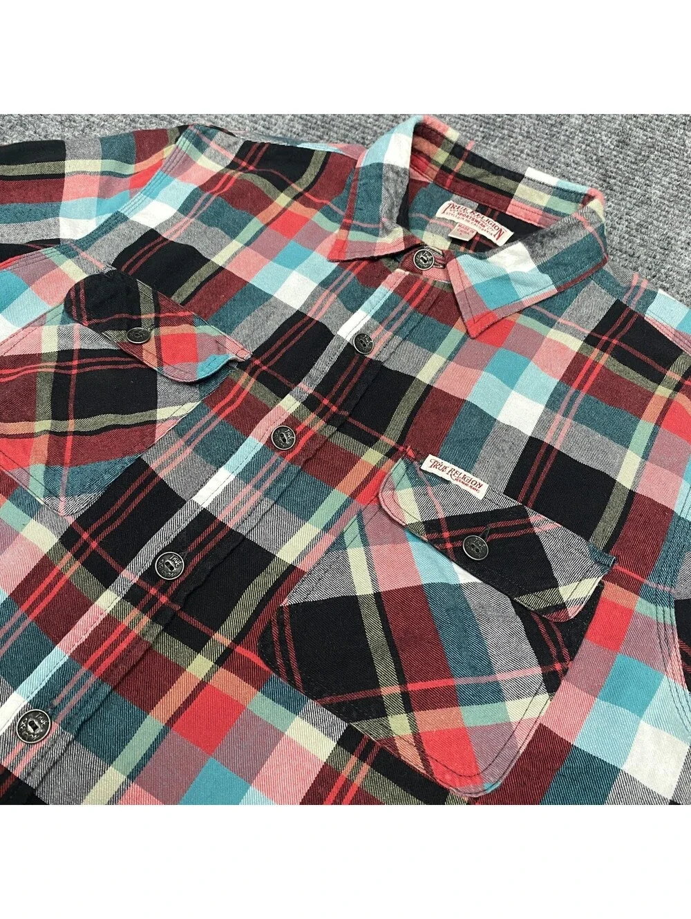 True Religion Sportswear Button Shirt Mens L Plaid Western Flannel Long Sleeve